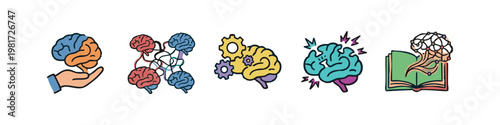 Brainstorming and Cognitive Science Icons with Gears Networking and Education