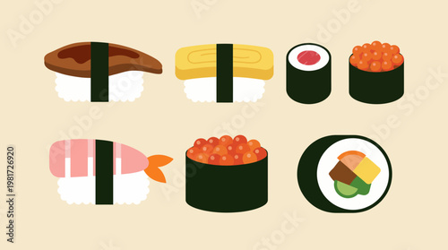 A beautiful representation of an assorted sushi collection featuring various types of sushi, capturing the artistry of culinary presentation and Japanese cuisine.