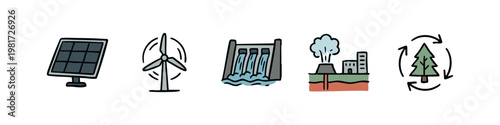 Renewable Energy and Ecology Concept Icons