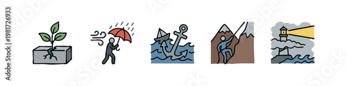 Metaphorical Icons Representing Resilience and Perseverance