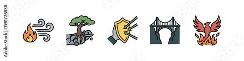 Strength and Protection Metaphor Icon Set