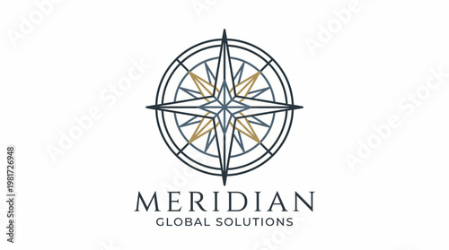 An intricate compass logo representing direction and guidance for a global solutions company, featuring a combination of colors and design elements that reflect professionalism.