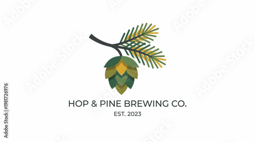 This logo design incorporates natural elements and a hop cone, representing a craft brewery’s dedication to freshness and high-quality beverages in an artistic style.