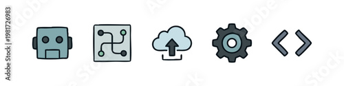 Computer Programming and Cloud Computing Technology Icons