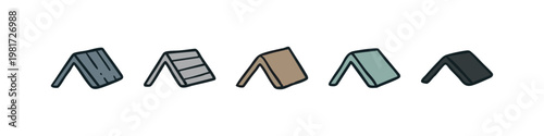 Set of Roofing Material Icons Showing Shingle and Tile Varieties