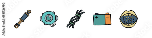 Mechanical Robot Parts and Electronic Component Icons
