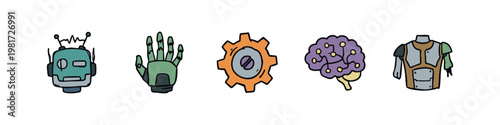 Robotics and Cybernetics Icon Set Featuring Artificial Intelligence Parts