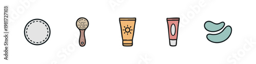 Facial Care and Sun Protection Icon Collection