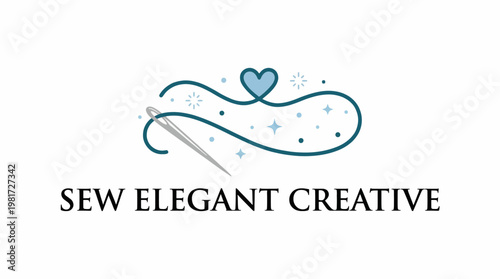 A charming and elegant logo design featuring a heart and sewing needle intertwined with flowing lines, symbolizing creativity and the art of sewing.