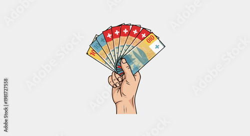 Hand holding fanned Swiss Franc banknotes