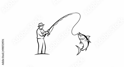 Fisherman reeling in a fish on a bent rod