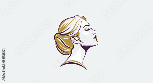 Elegant portrait of a woman's profile, with eyes closed and hair styled up