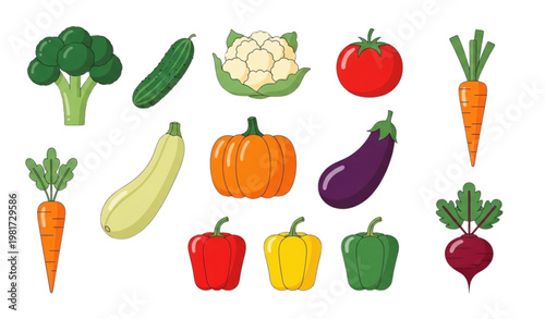 Vegetable icons vector set healthy vegan food flat illustration isolated