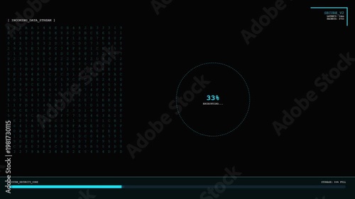 Incoming Data Stream Hexadecimal Encryption System Security Core Digital Concept.
