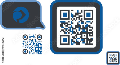 QR code combined with a speech bubble and secondary smaller icons represents digital communication and interactive connectivity features.