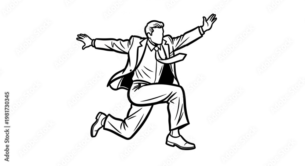 Fototapeta premium Businessman running forward with arms outstretched in a suit.