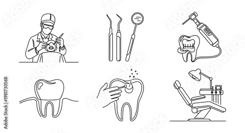 Dental care illustration featuring dentists tools and teeth imagery