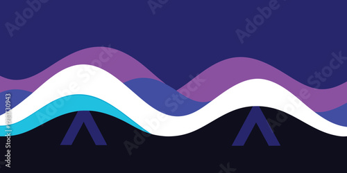 Colorful wavy lines on dark blue background purple