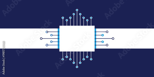 White microchip with blue lines on dark blue background circuit technology