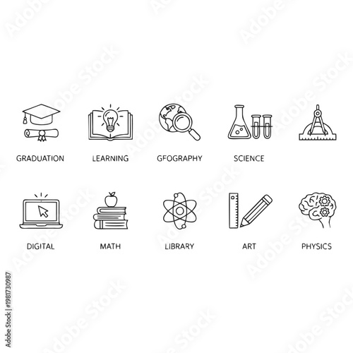Educational Icons Representing Key Subjects