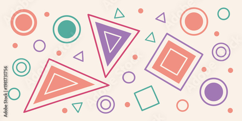 Geometric shapes in various colors on a beige background colorful triangles squares