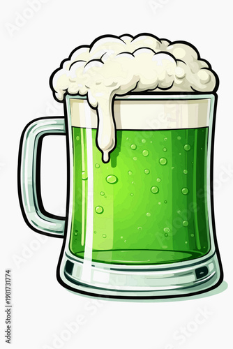Green Beer Delight: A frothy, invigorating green beverage brimming within a robust glass, a visual emblem of the festive occasion. 