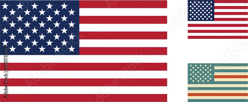 American flag variations appear in a collection of different artistic styles and color palettes.