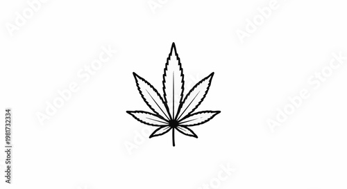 Hand drawn black and white outline of a cannabis leaf on a white background