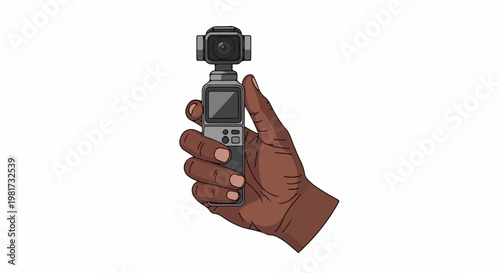 Hand holding a compact digital camera with a gimbal