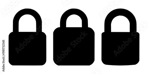 Lock set with a solid black icon on white background featuring lock symbol, security, keyhole with digital and physical iconography