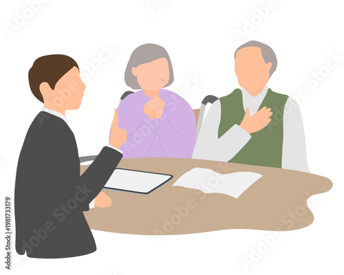 相談後に安心する高齢夫婦のイラスト