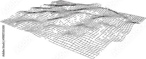 Wire mesh, metal grid, netting texture, 3D wireframe landscape