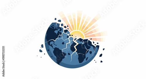 Exploding planet Earth with a bright sun erupting from within