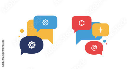 Communication Icons: Settings and Social Media Chat Bubbles