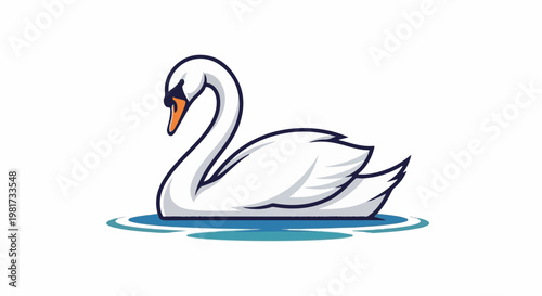 Elegant swan gracefully glides on tranquil blue water surface