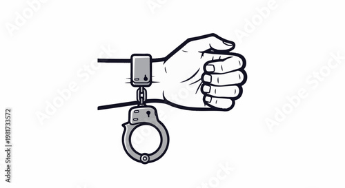 Graphic illustration of a clenched fist wearing handcuffs against a white background