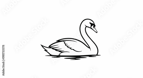 Elegant swan gracefully glides on water, depicted in a minimalist line drawing style