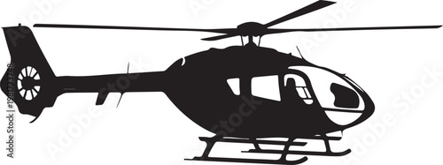 Helicopter Silhouette, Air Transport Black Vector Isolated on White Background