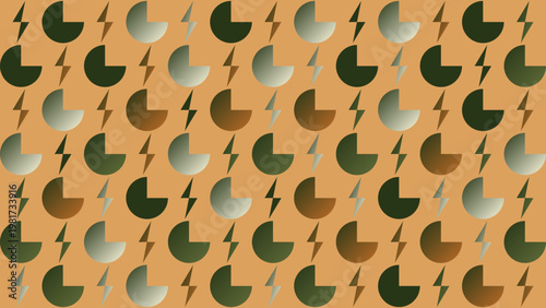 Modern Abstract Pattern with Lightning Bolts and Pie Charts