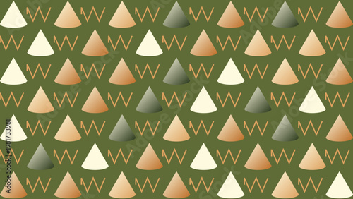 Geometric Seamless Pattern with Cones and Zigzag Lines in Earthy Tones