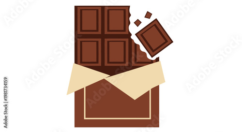 Delicious Chocolate Bar Unwrapped with Broken Piece, Sweet Treat