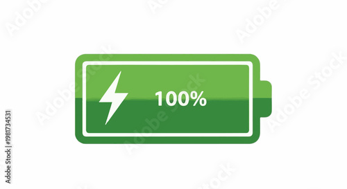 Green battery icon shows 100% charged with lightning symbol