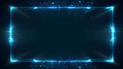 Empty Screen Futuristic Blue Neon Glowing Frame Light Border With Lens Flare Energy Effect Stock Illustration
