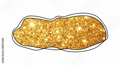 Gold glitter texture inside irregular black outline, abstract shape