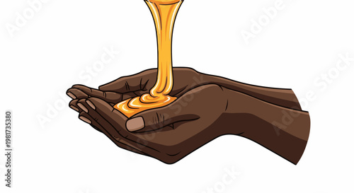 Golden liquid flows into cupped hands against a white background