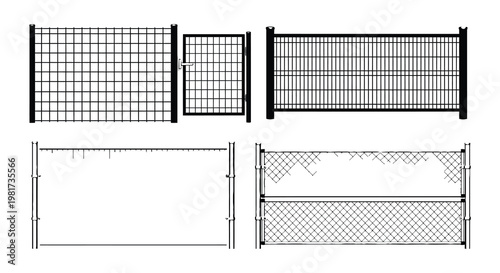 Multiple perspectives of a black soccer goal on a white background