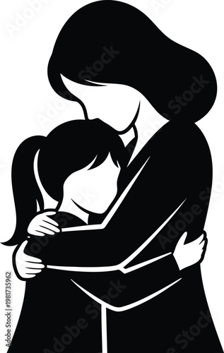 A mother's embrace silhouette of a woman comforting a child
