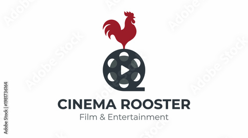 This playful logo features a rooster atop a film reel, perfectly symbolizing entertainment, creativity, and the film industry with a unique and vibrant design.