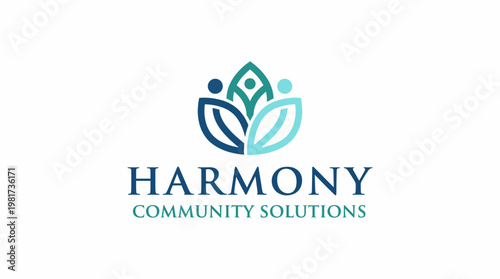 This harmonious logo showcases interconnected figures and leaves, embodying the essence of community solutions focusing on support, unity, and harmonious growth.