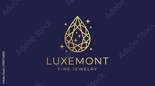 A luxurious and elegant logo for Luxemont Fine Jewelry featuring a geometric diamond shape, perfect for high-end jewelry brands projecting elegance and sophistication.
